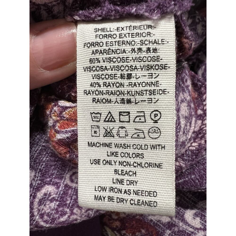 Free People Purple Floral Boho Tunic Top Open Back Bell Sleeve Womens Large - Picture 12 of 12